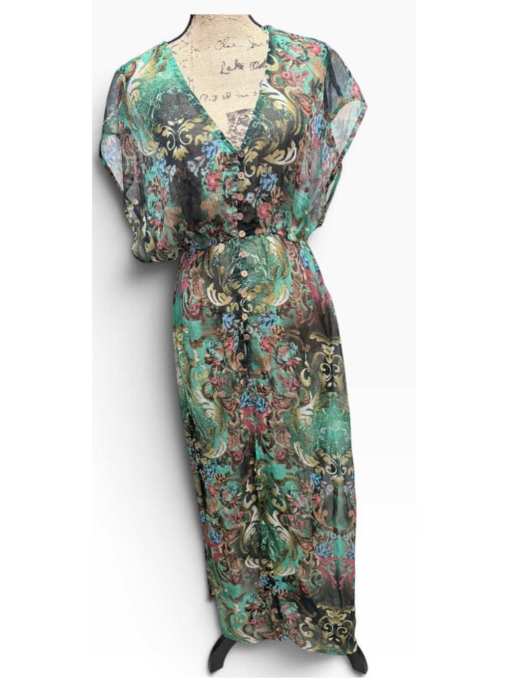 Kendall & Kylie Women's Floral Print Swim Coverup Dress Size M, Green Black